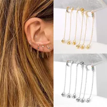 BOAKO, корейские серьги-гвоздики для женщин, ювелирные изделия из стерлингового серебра 925 пробы, длинная нитевая серьга, радужная CZ, луна, звезда, кисточкой, цепочка, серьги