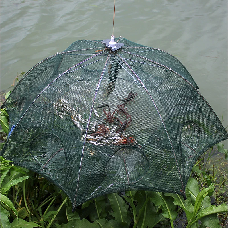 

Fishing Cage Fishing Net Green 6 Holes Folding Fishnet Crawfish Shrimp Cage Practical Fishery Fish Bag Durable Portable