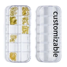 

Top Design Brand Logo OEM Nail Decoration 12 Grids Mixed Ultra-thin Metal Computer Tablet Japanese Korean Nail Art Accessories