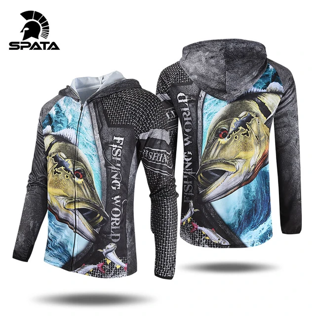 SPATA 2023 New Fishing Shirts Anti-UV Sun Protection Moisture-Wicking  Breathable Long Sleeve Quick -Dry