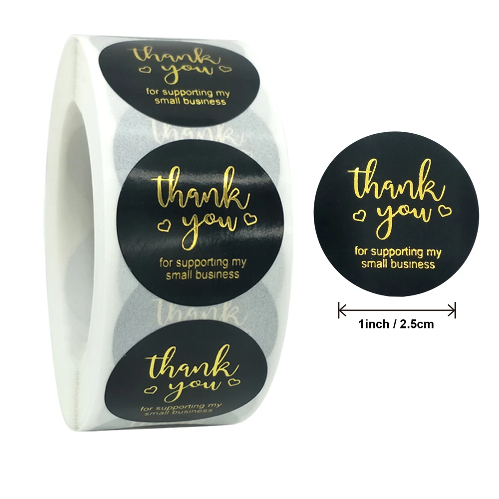 Thank You Stickers Labels Seals Thank You for Supporting My Small Business Stickers Roll Round Kraft Pink Black Labels For Shop 