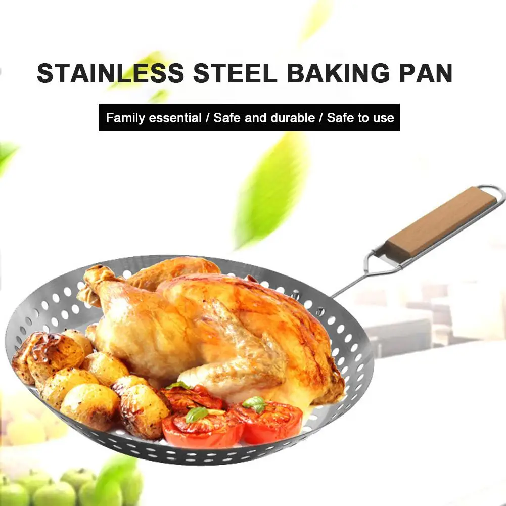 

Round Draining Oil Hole Pan Detachable Handle Cooling Tray Dish Cooking Plate