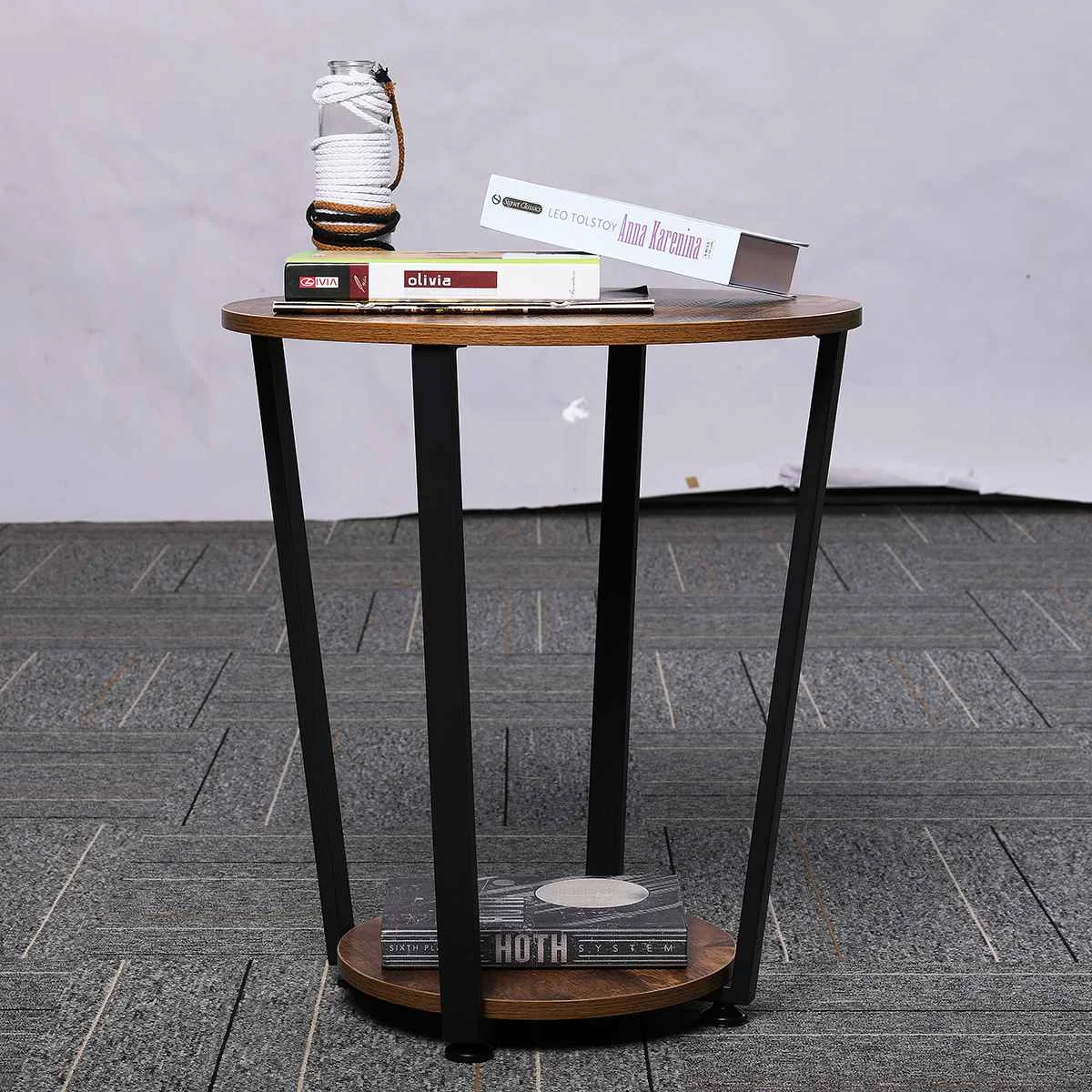 

Douxlife 2-Tier Coffee Table Industrial Side Table with Storage Shelf Metal Frame Nightstand Small Desk Living Room Furniture