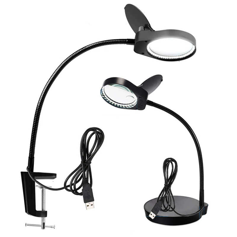 

10X15X Lighted Magnifier with Stand & Clamp Bright LED Magnifying Desk Lamp for Reading, Close Work 5X , 3X and 10X