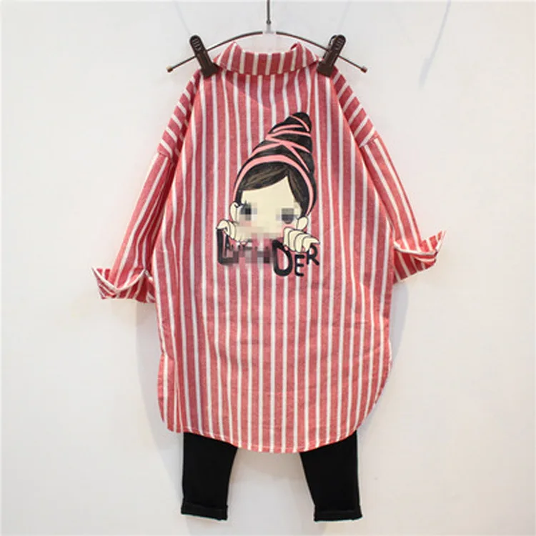 

2019 Spring And Autumn New Style Children's Comfortable Loose-Fit Fold-down Collar Tops Girls Cute Printed Pattern Versatile Shi