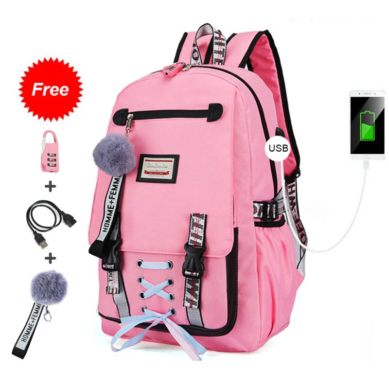 Large school bags for teenage girls with lock anti theft backpack women kids  book bag big high school bag youth leisure college|School Bags| - AliExpress