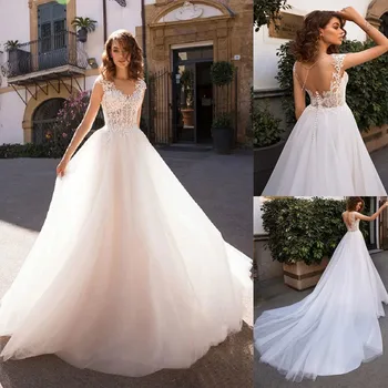 

Off Shoulder Lace Appliques A-Line Wedding Dresses Tulle Custom Made Long Bridal Gowns Spring Formal Fashion Wedding Wear