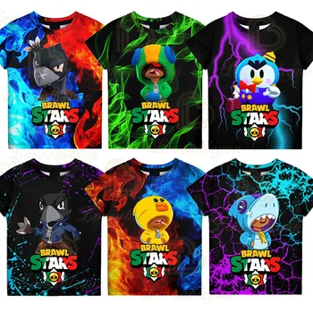 6 To 19 Years Kids Leon t shirts Brawling Spike and Star, Fashion Shooting Game PRIMO 3D Boys Girls Cartoon Tops Teen Clothes 1