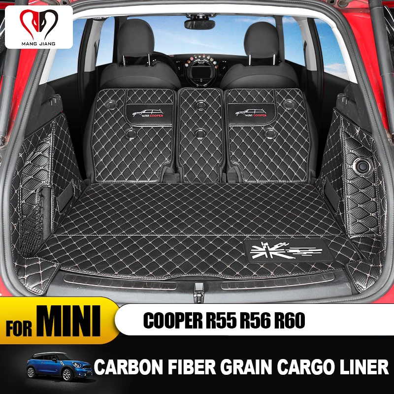 Carbon Fiber Grain for Mini Cooper R55 R56 R60 Clubman Countryman Luminous Cargo Liner Leather Trunk Mat Pad Sticker Accessories