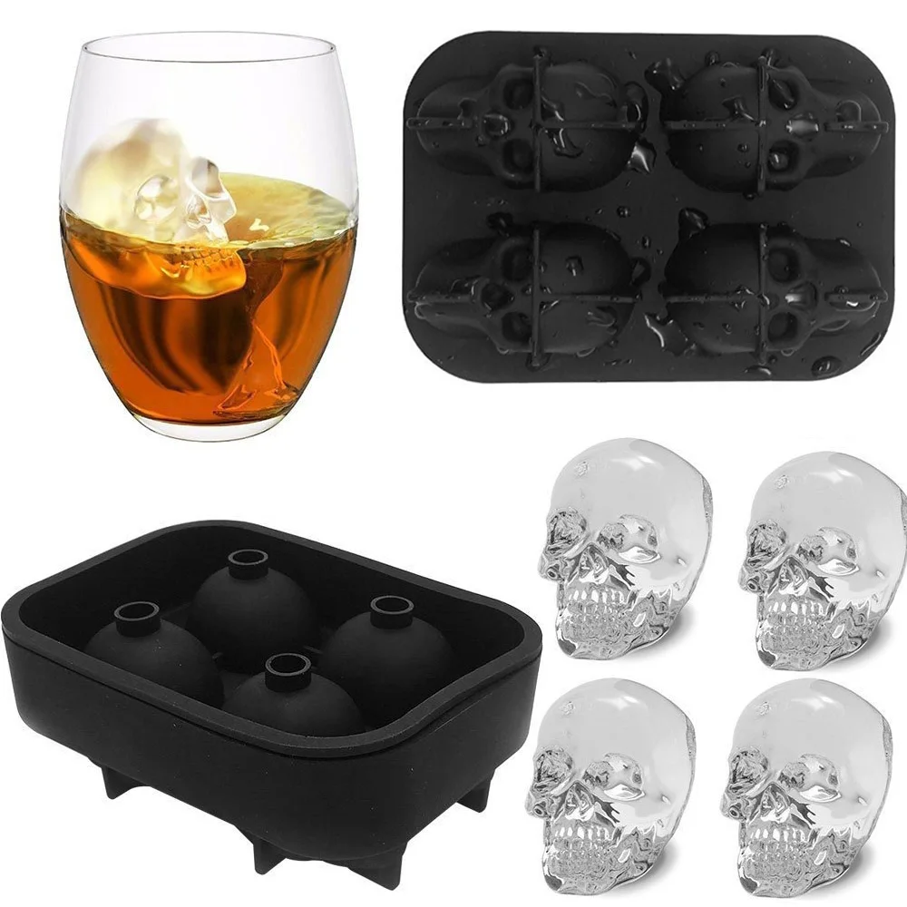 

4 Grids Skull Shape 3D Ice Cube Mold Maker Bar Party Silicone Trays Chocolate Mold Gift Ice Cream Tools Halloween Tools