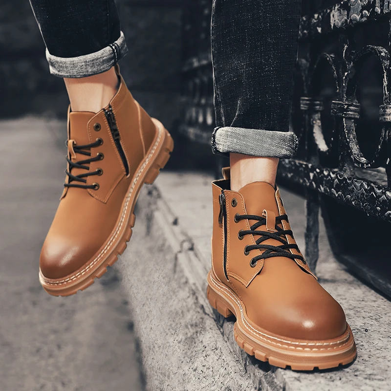 New Work Boots Men's Boots Men's Shoes Adult Brown Black Motorcycle Boots Comfortable Ankle Boots Autumn Shoes Men's Shoes