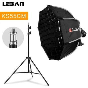 

TRIOPO 55cm Foldable Octagon Softbox Bracket Mount Softbox Handle + 2m Light Stand + Honeycomb Grid for Godox Speedlite Flash
