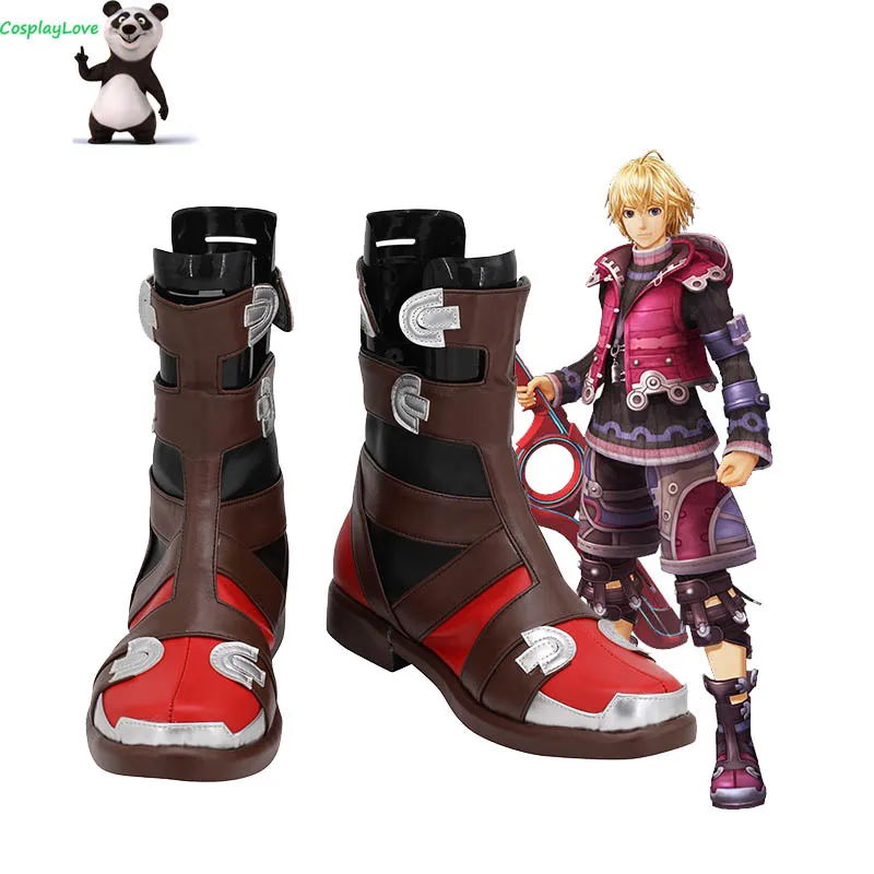 Xenoblade Chronicles Shulk Rosso Marrone Scarpe Cosplay Stivali Lunghi In Pelle Su Misura