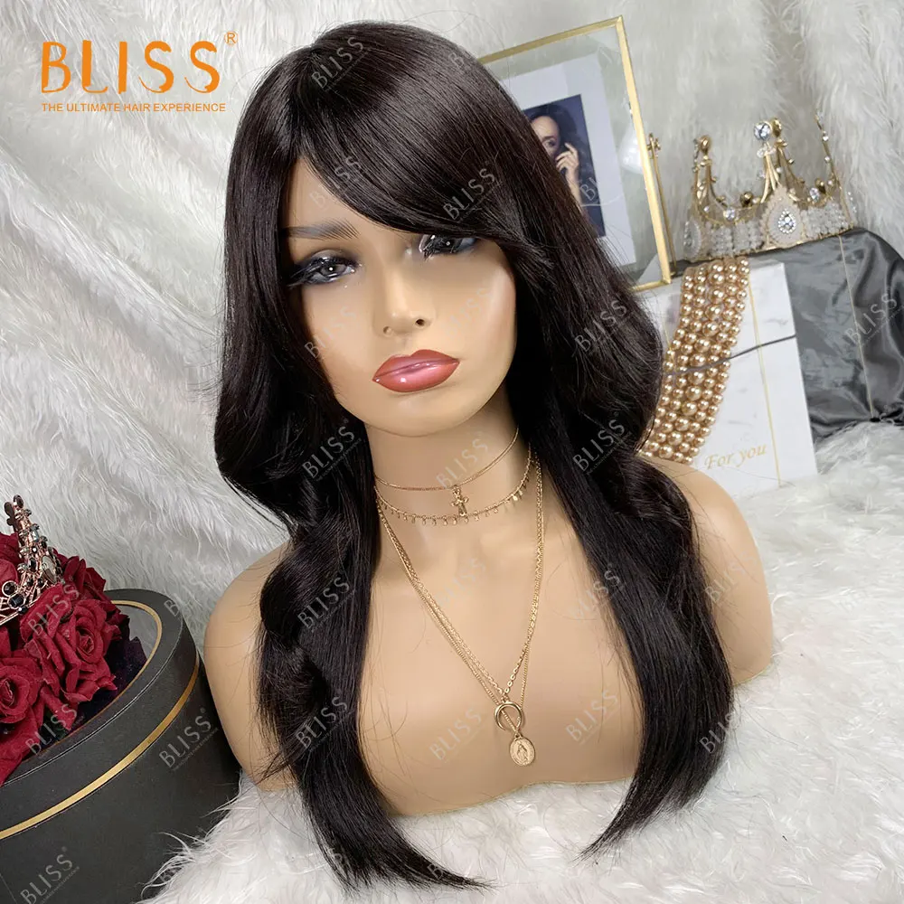 

BLISS Long Body Wave Wig With Bangs For Women Brazilian Remy Hair 180% Density Full Machine Made Glueless Wig