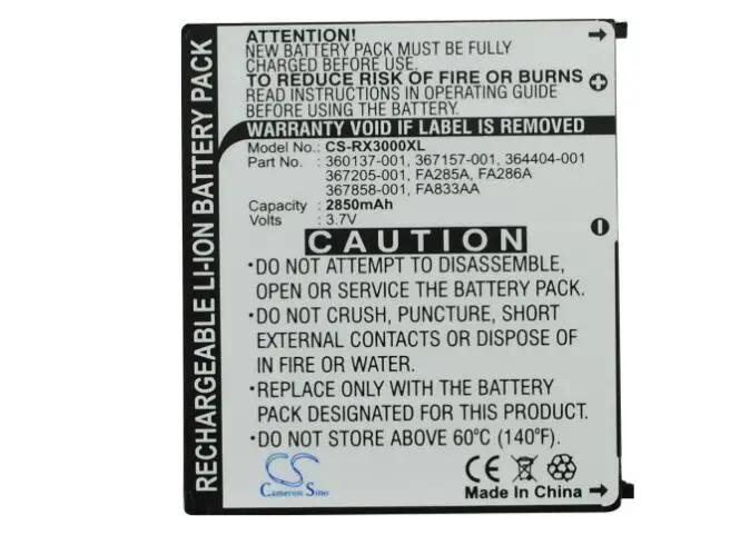 Cameron sino 2850 мА/ч, батарея для hp iPAQ rx3000 rx3100 rx3115 rx3400 rx3410 rx3415 35H00041-01 35H00042-00 360136-001 аккумулятор большой емкости