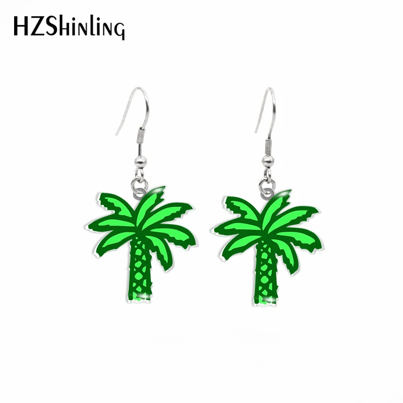 Акриловые висячие серьги Крючки из нержавеющей стали с изображением пальмового