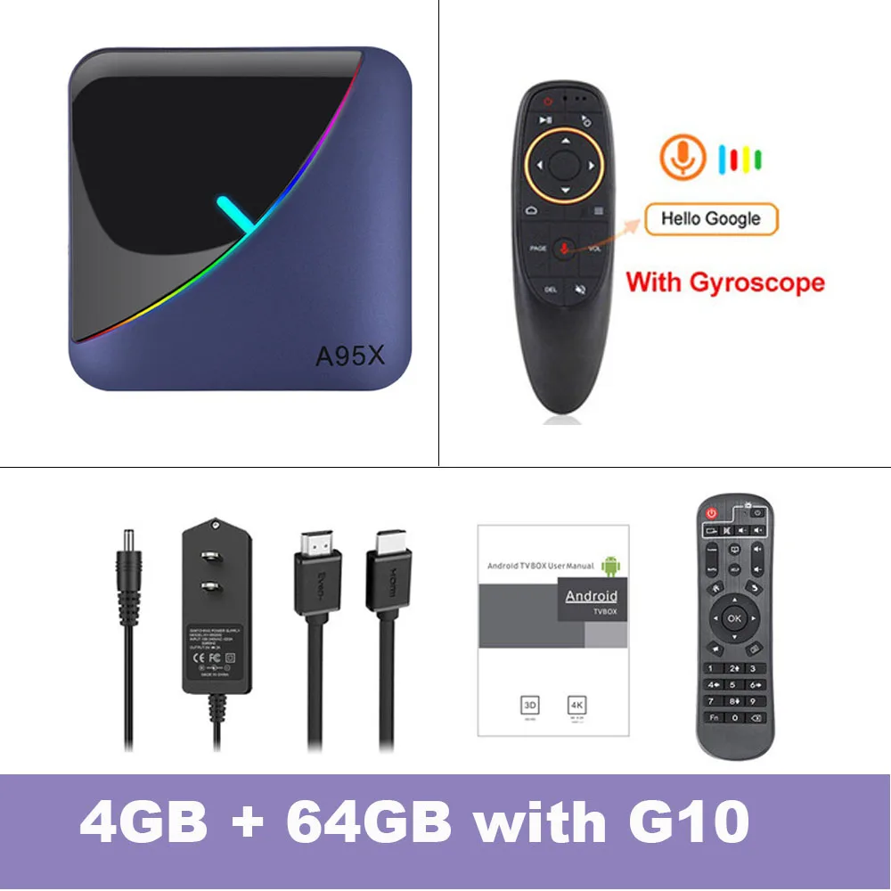 4GB 64GB Add G10 Новинка! A95X F3 8K RGB светильник ТВ коробка Amlogic S905X3 Android 9,0 Smart tv 4 Гб 64 Гб eMCP Plex медиа сервер двойной wifi Netflix Youtube X3 - Цвет: 4GB 64GB Add G10