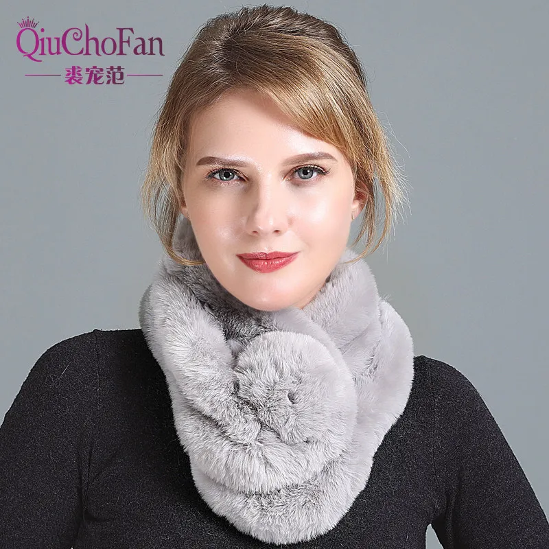 

2020 Faux Rex Rabbit Fur Scarf Autumn And Winter Faux fur Scarves Scarf With Ball Pele Scarves Faux Fur Rings