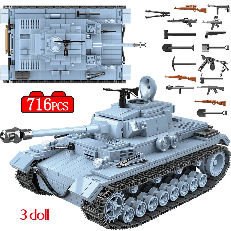 

716PCS Military German Tank Building Blocks Compatible Legoed Army WW2 City Soldier Police Figures Weapon Bricks Sets Boys Toys