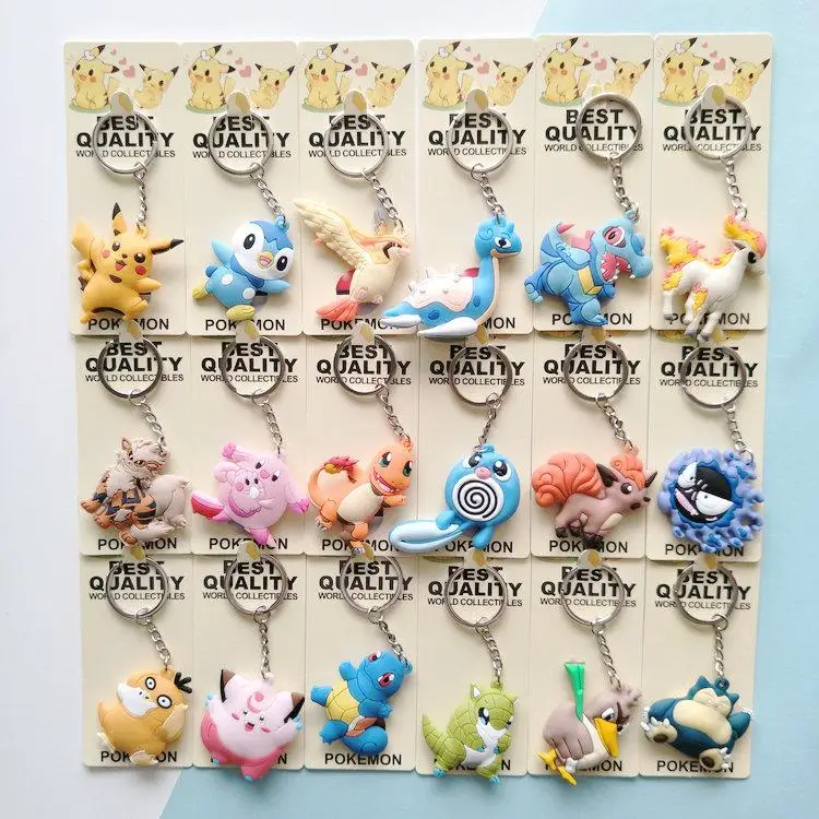 

3D Anime Pokemon Go Key Ring Pikachu Keychain Pocket Monsters Key Holder Pendant Mini Charmander Squirtle Eevee Vulpix Figures