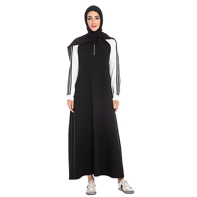 Winter Dresses Pullover Jumper Dress Long Plus Size Fashion Casual Stripes Color Block Elegant Muslim Women Wears