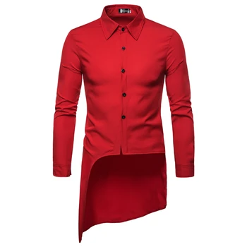 

4 Colors Men Shirt Men's Slim Fit Dress Shirt Male Long Sleeves FIrregular Lap Casual Shirt Camisa Masculina Male Clothes