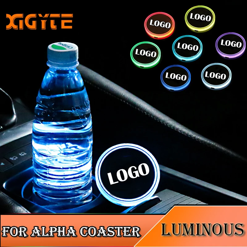 

2x 2019 NEW Fashion Car Styling Luminous Logo Light LED Cup Drink Holder Anti Slip For Alpha Romeo Car decoration Accessories