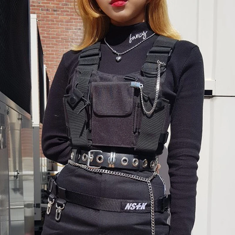 Модная пуля, хип-хоп Уличная жилетка, нагрудная сумка для женщин, функциональный жилет, тактические сумки для мужчин, черная нагрудная сумка 233