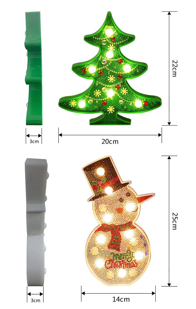 Декоративный светильник, сделай сам, светодиодный, Рождественская елка, снеговик, алмазная живопись, Ночной светильник, ремесло, для спальни, настольный декор, вечерние, Ночной светильник, подарок