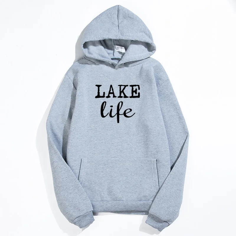 Толстовки с принтом «Lake Life», Женская флисовая Повседневная Толстовка с длинным рукавом, повседневный Женский пуловер, Moletom Feminin - Цвет: Темно-серый