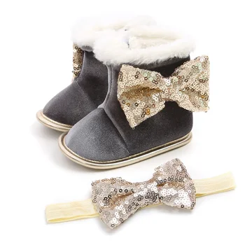 

Baby Girl Infants Boots Sequin Bow Princess Boots Shoes Headwear Headband Photography Props Set
