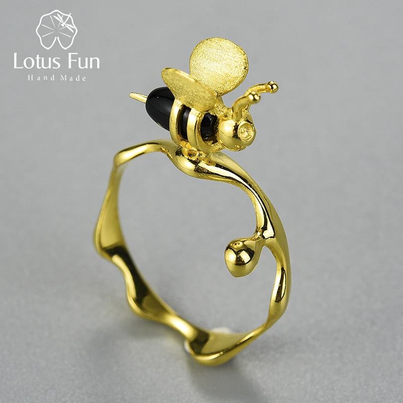 Lotus Fun 925 Sterling Silver Lapis Gemstone Redbud Flower Open Ring - Handmade Adjustable Size - View #12