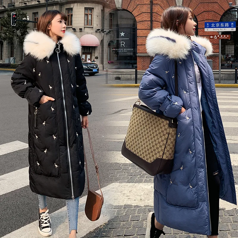 

Long over-the-Knee Cotton-padded Clothes Women's New Style Korean-style Loose-Fit Large Fur Collar BF down Jacket Cotton-padded