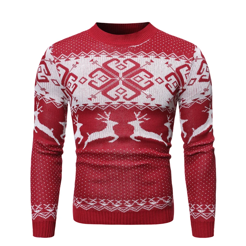 Red Pullover Men Рождественский мужской свитер, Повседневный свитер с круглым вырезом, вязаный пуловер с оленем, джемпер в стиле хип-хоп, свитер, облегающая мужская одежда - Цвет: Red Pullover Men