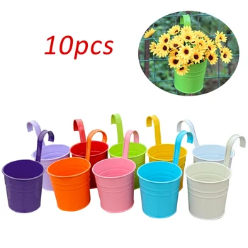 

10pcs Hook Flowerpot Metal Flowerpot Hanging Removable Candy Color Garden Iron Bucket Flowerpot Balcony Hanging Flowerpot