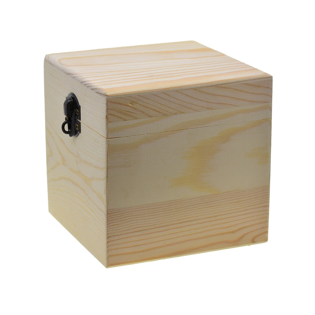 

Unfinished Wooden Jewelry Box Cube Square Plain Wooden Box Locking Clasp for DIY Projects