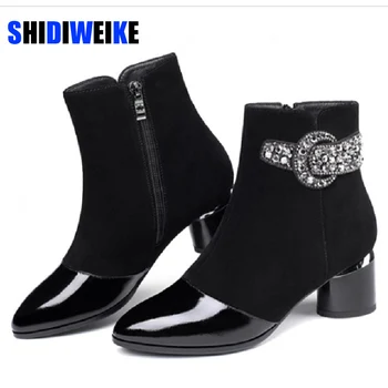 

Crystal Boots Women 2020 Ankle Boots For Women High Heel Winter Shoes Women Zipper Boots Size 40 Botas Mujer Black AB786