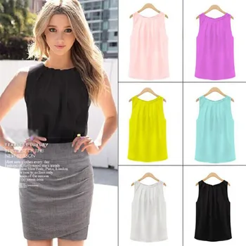 

2020 New Fashion Temperament Sleeveless O-Neck Pullover Chiffon Shirt Ladies Casual Solid Color Breathable Chiffon Tops
