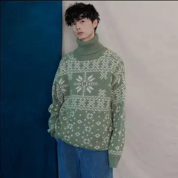 

Good quality! autumn and winter men's snow print knit sweater turtleneck pullovers sweater Korean youth men coat tb3820