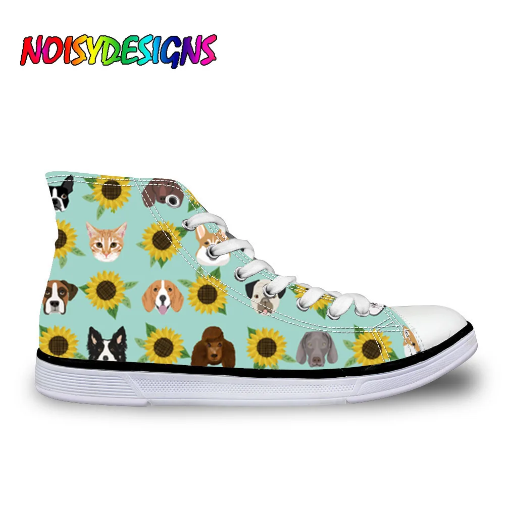 

NOISYDESIGNS Dogs and Cats Heads Sunflower Florals Sneakers Women Vulcanize Shoes Tenis Feminino Lace-up Casual Shoes Breathable