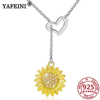 شراءYAFEINI 925 فضة القلب عباد الشمس لاريا القلائد كريستال دلاية من حجر الزركون القلائد هدية عيد الأم هدايا التخرج