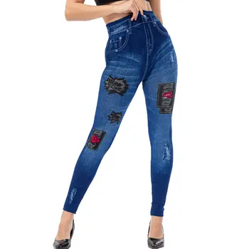 

CALOFE Women Leggings 2020 New Patch letters Printing Pencil Pants Skinny Jeans Trousers Female Low Waist Casual Denim Legging