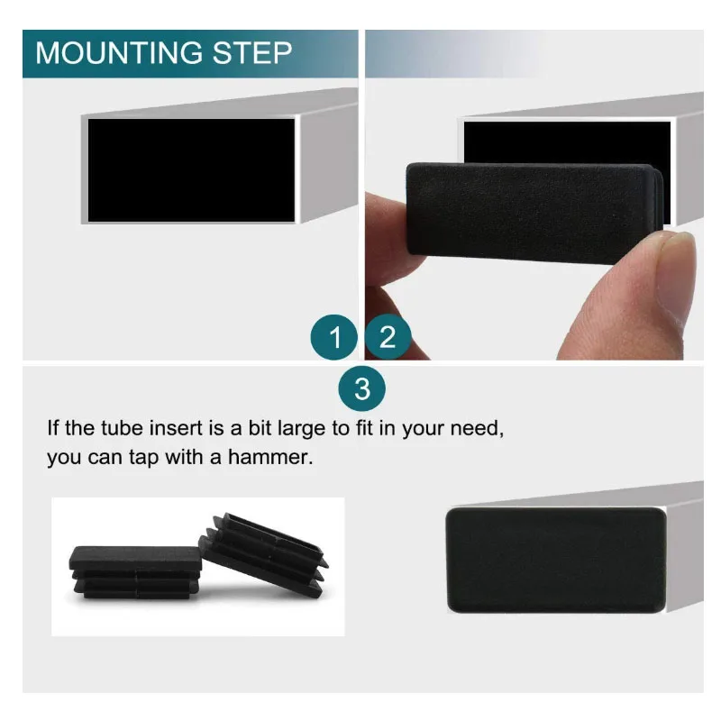 12pcs Plastic Rectangle Ribbed Tube Inserts End Cover Cap Furniture Glide Floor Protector