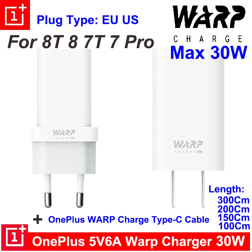 5 в 6 А оригинальный OnePlus Warp Charge Power 30 Вт зарядка EU/US зарядный адаптер DASH Cable Быстрая