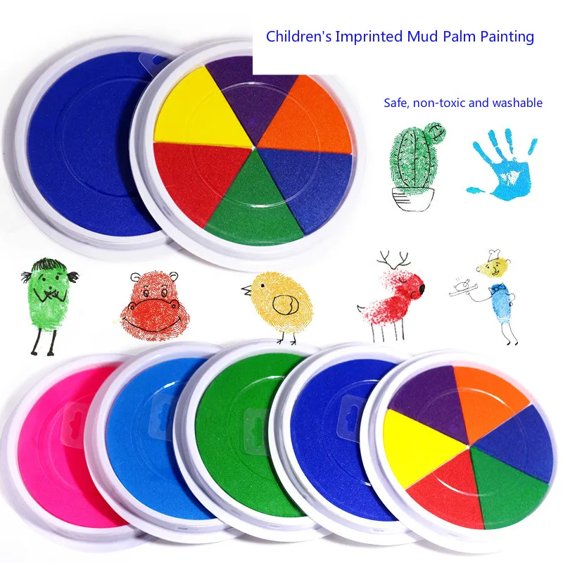 

Funny 9 Colors Ink Pad Stamp DIY Finger Painting Craft Cardmaking Large Round For Kids Learning Education Drawing Toys