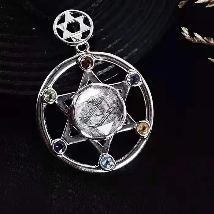 

Natural Gibeon Iron Meteorite Moldavite Pendant Star of David Necklace Silver Meteorite 30mm Bead Women Men Gemstone AAAAA