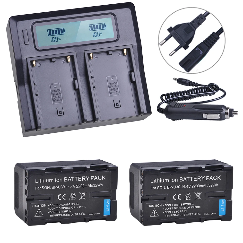 

2200mAh BP-U30 BP U30 BPU30 battery + LCD Quick Charger for Sony BP U30 U60 U90 XDCAM EX PMW 100 150 160 200 PMW EX1 EX3