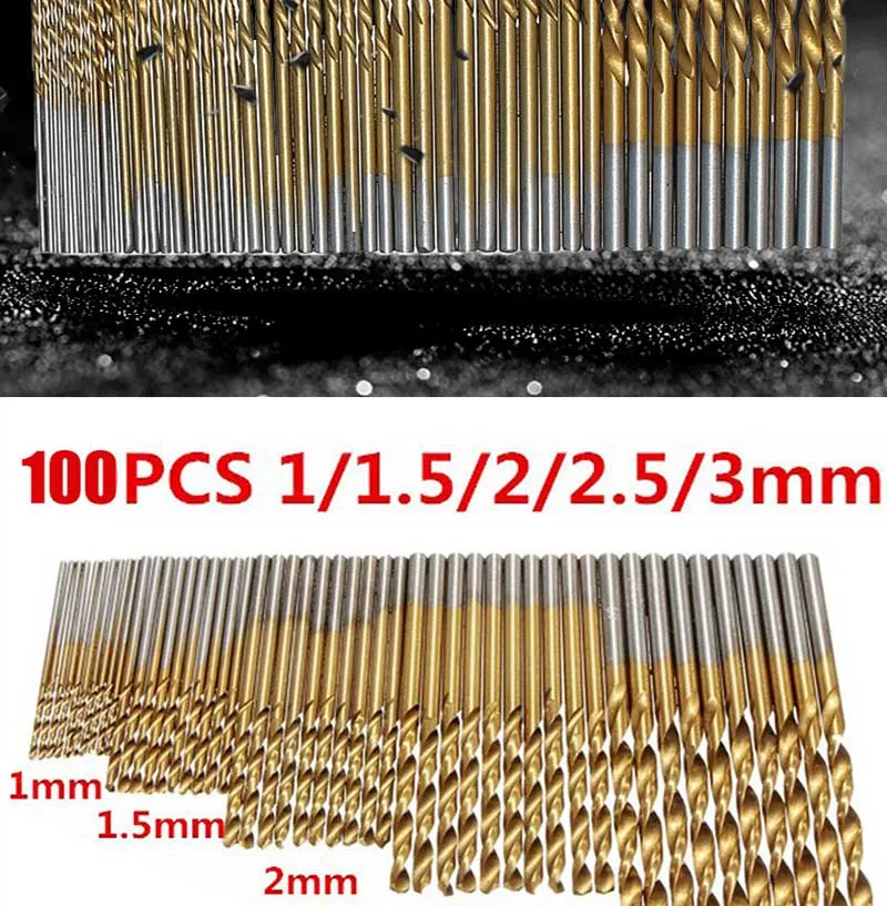 50/99pcs 1.5mm-10mm Titanium HSS Drill Bits contains Coated Stainless Steel HSS High Speed Drill Bit