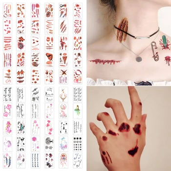 

30 PC/Set 3D Butterfly Rose Flower Halloween Tattoo Sticker Terror Waterproof Temporary Tattoos Decals Arm Fake Tatoos Body Art