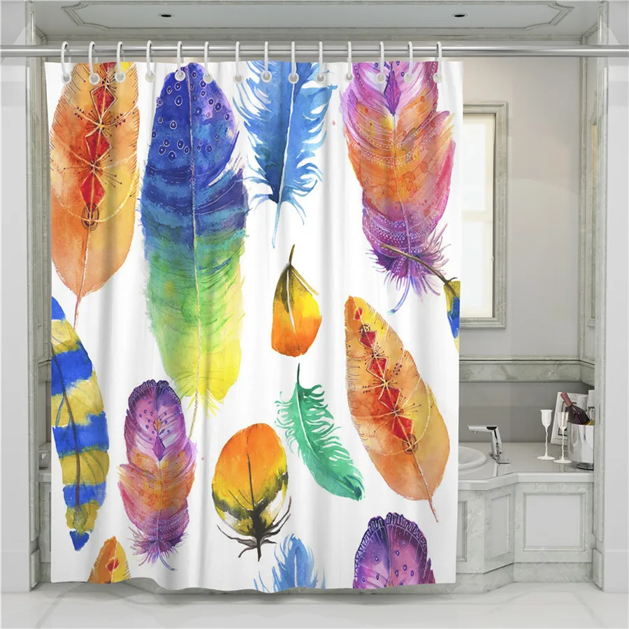 

3D Feather Shower Curtain Bathroom Waterproof Polyester Printing Curtains for Bathroom Shower Hooks